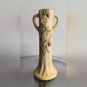Weller Pottery Two Handled Woodcraft Apple Tree Bud Vase Soft Yellow